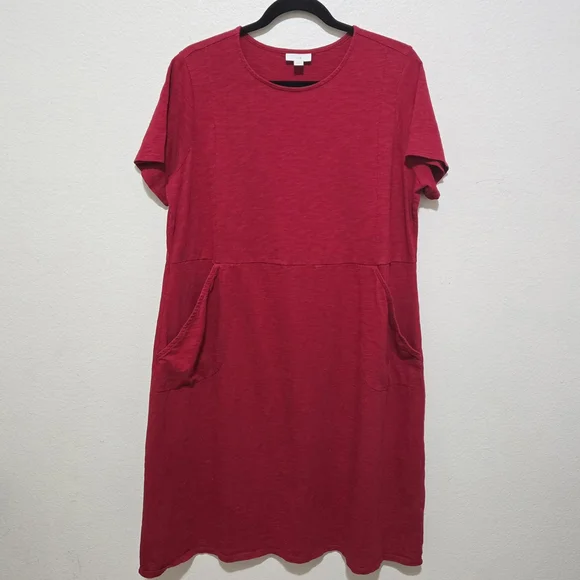 J JILL Red Cotton T-Shirt Dress with Short Sleeves and Pockets Size 1X - Picture 1 of 11